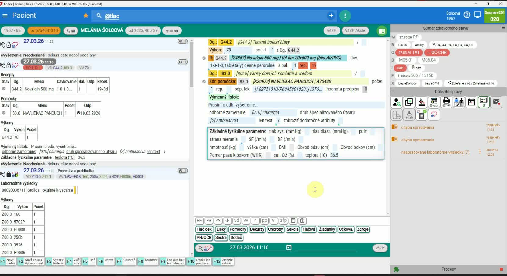 Tlač receptu, opakovaný predpis a skrátené vyšetrenie do karty