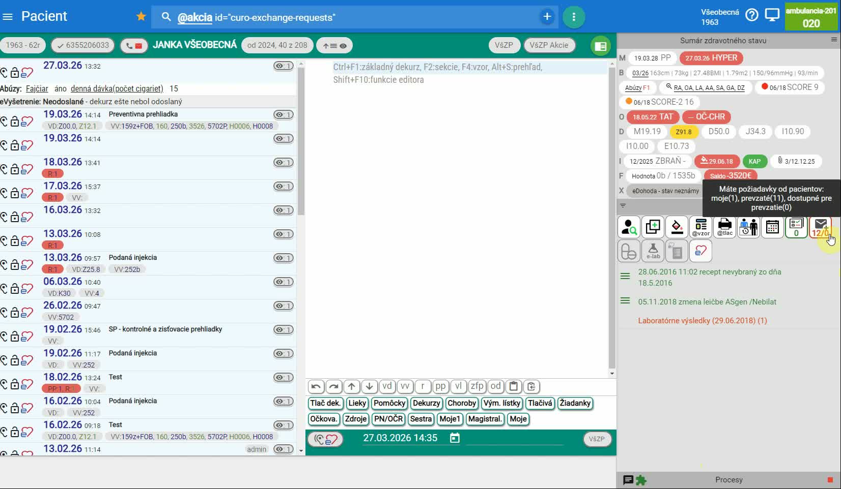 Žiadanky od pacientov e-mailom a správy v systéme